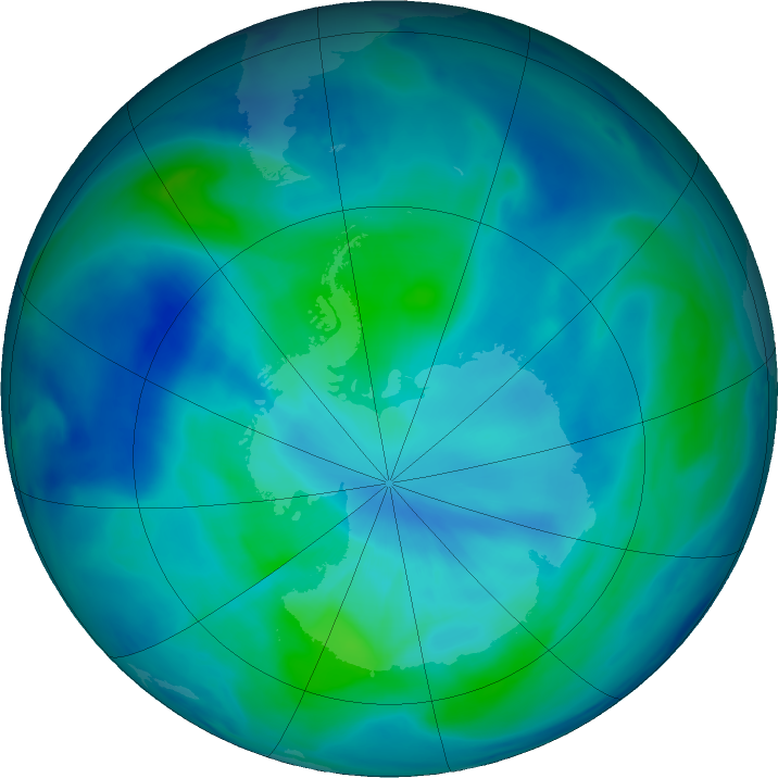 Antarctic ozone map for 09 March 2021